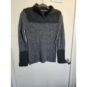 Tory Burch‎ Alpaca Blend Cozy Knit Pullover Zip Sweater Gray with Texture